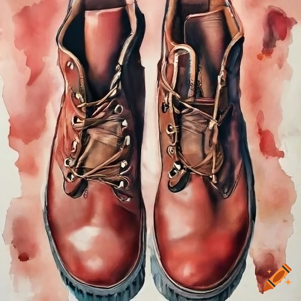 Watercolor painting of women's leather work boots on Craiyon