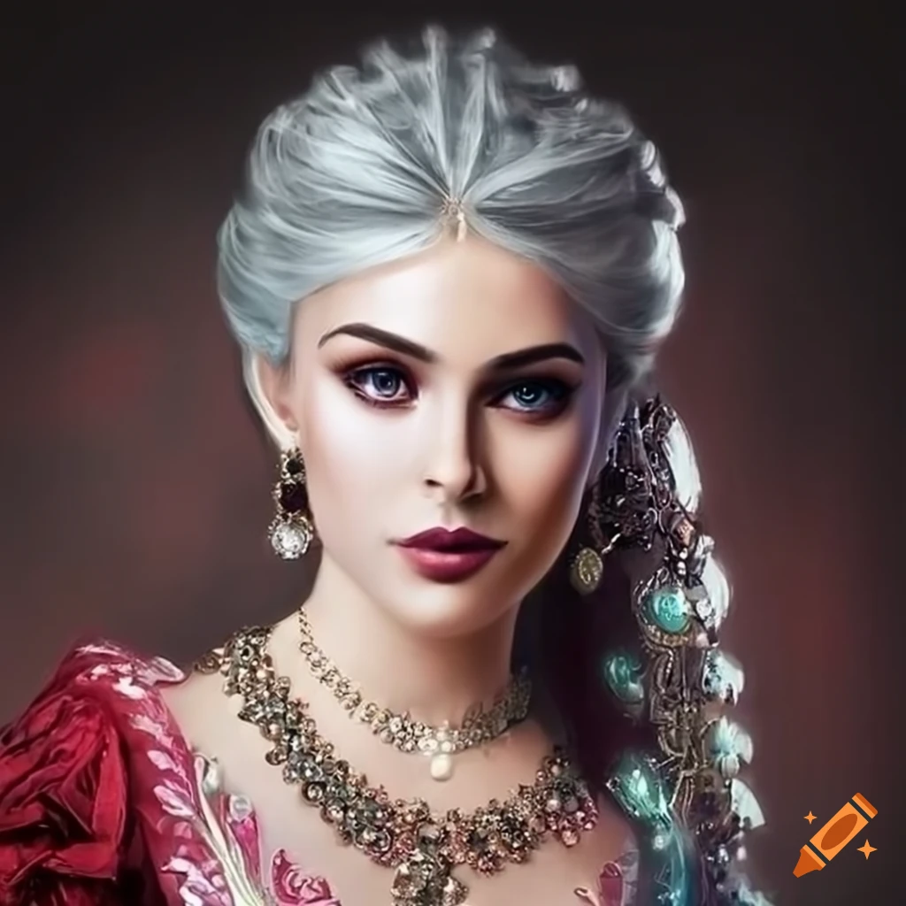 portrait of a stunning silver-haired lady with a regal expression