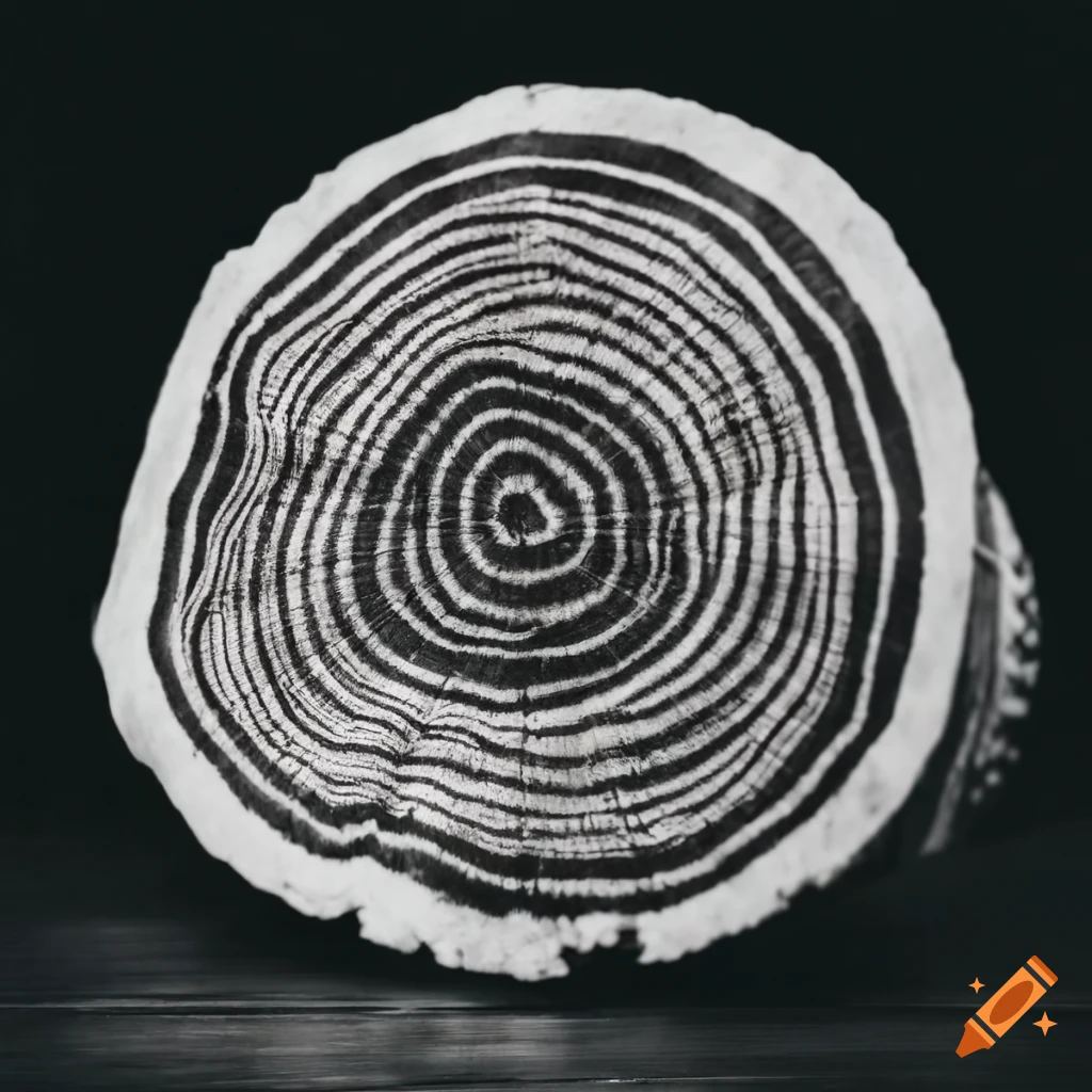 Black and white closeup of tree rings on Craiyon