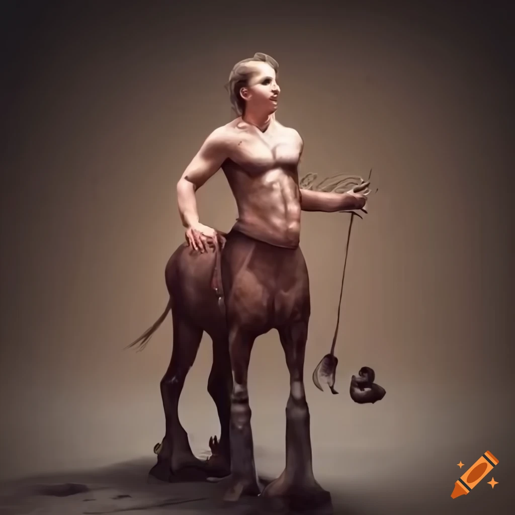 image of a centaur interacting with a human farrier