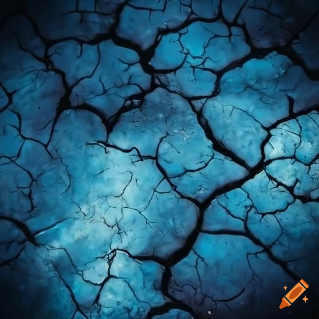 abstract cracked pavement with blue and gray smoke