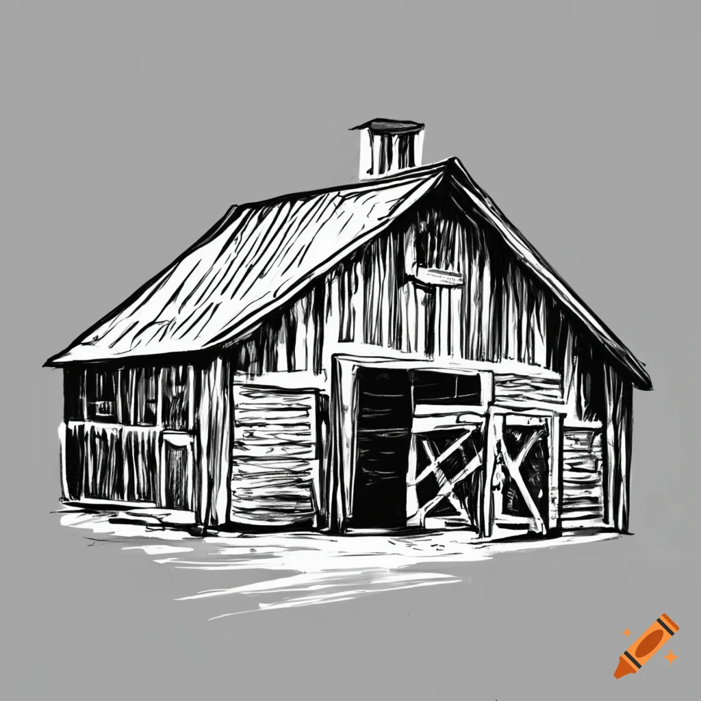 hand-drawn sketch of a cattle barn