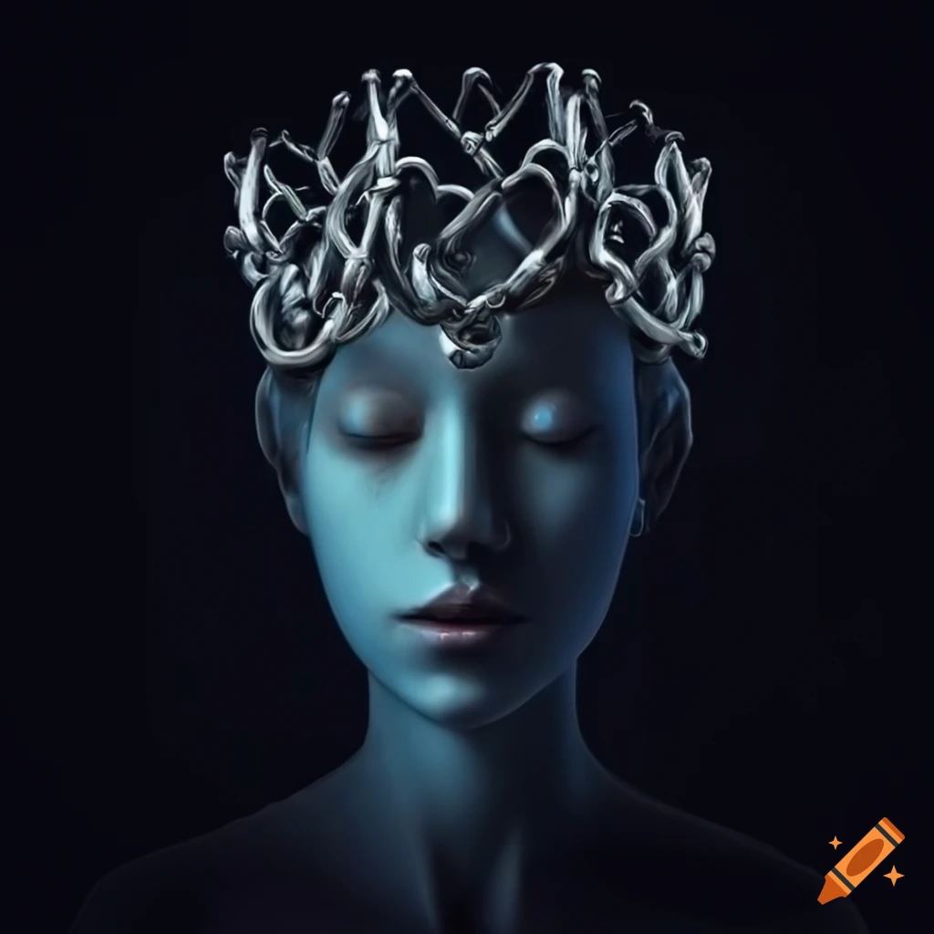 artwork of a humanoid figure bound by chains of love