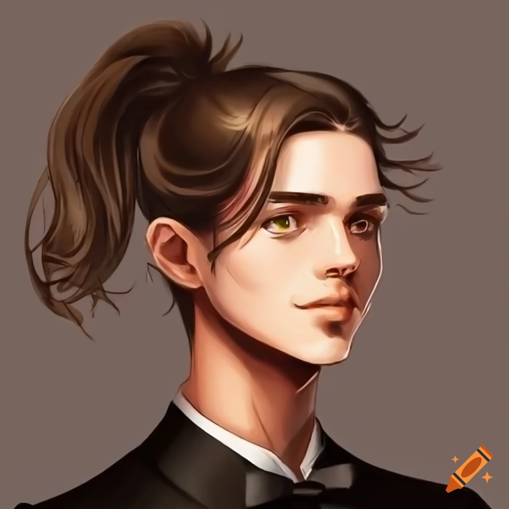 Portrait of a young man with tied back hair and a smile