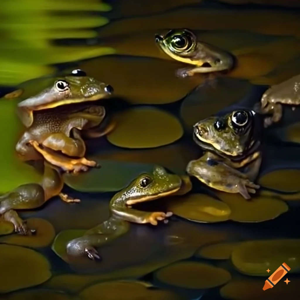 image of a pond filled with frogs