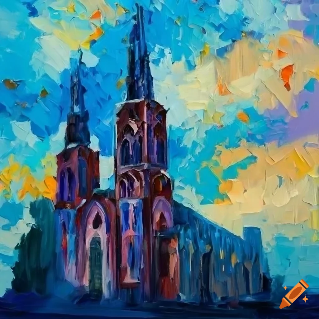 Palette knife painting of a cathedral with dramatic sky on Craiyon