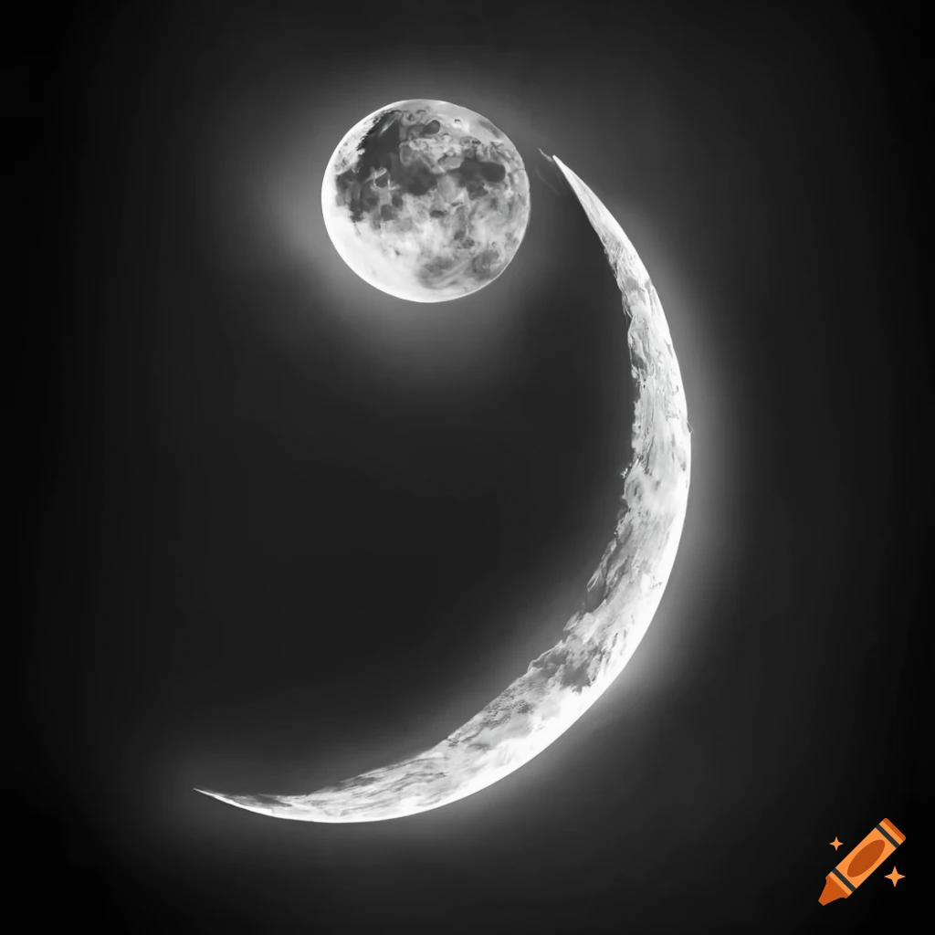 black and white illustration of the crescent moon
