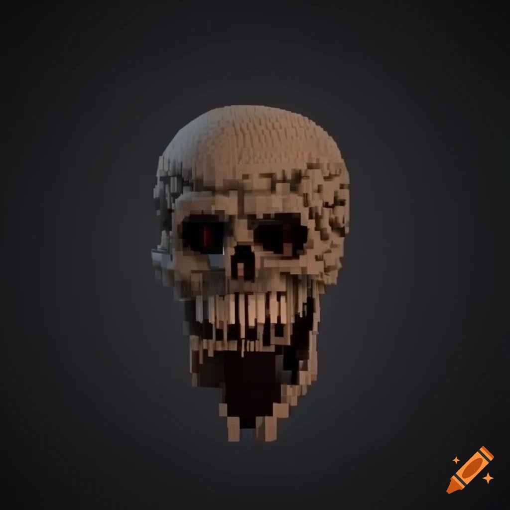 voxel art horror mansion with a deathbat symbol