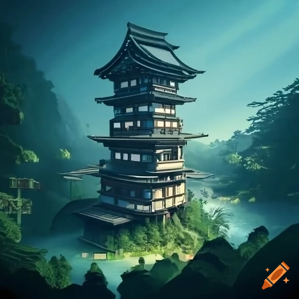 Futuristic japanese city with traditional architecture on Craiyon