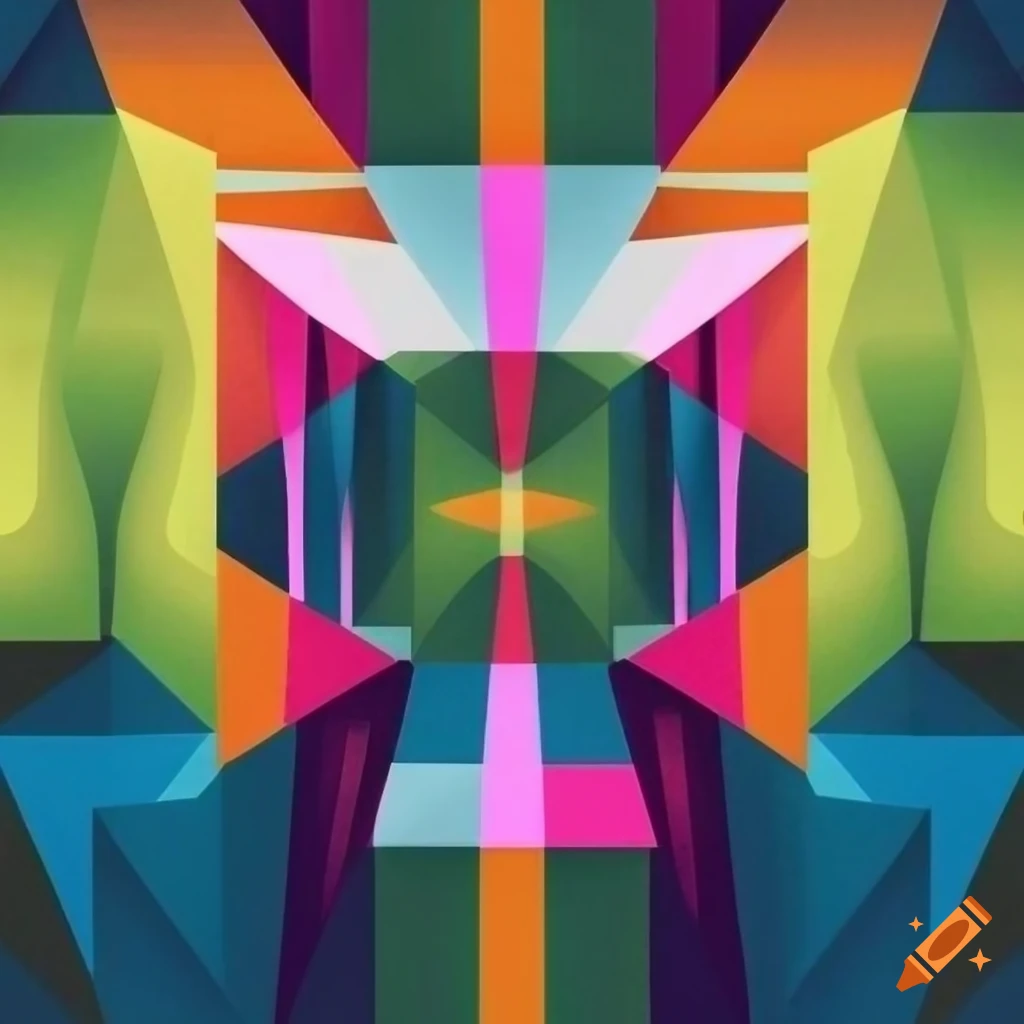 intricate and colorful poster design with geometric logo