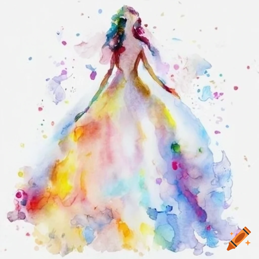 watercolor painting of a white wedding dress