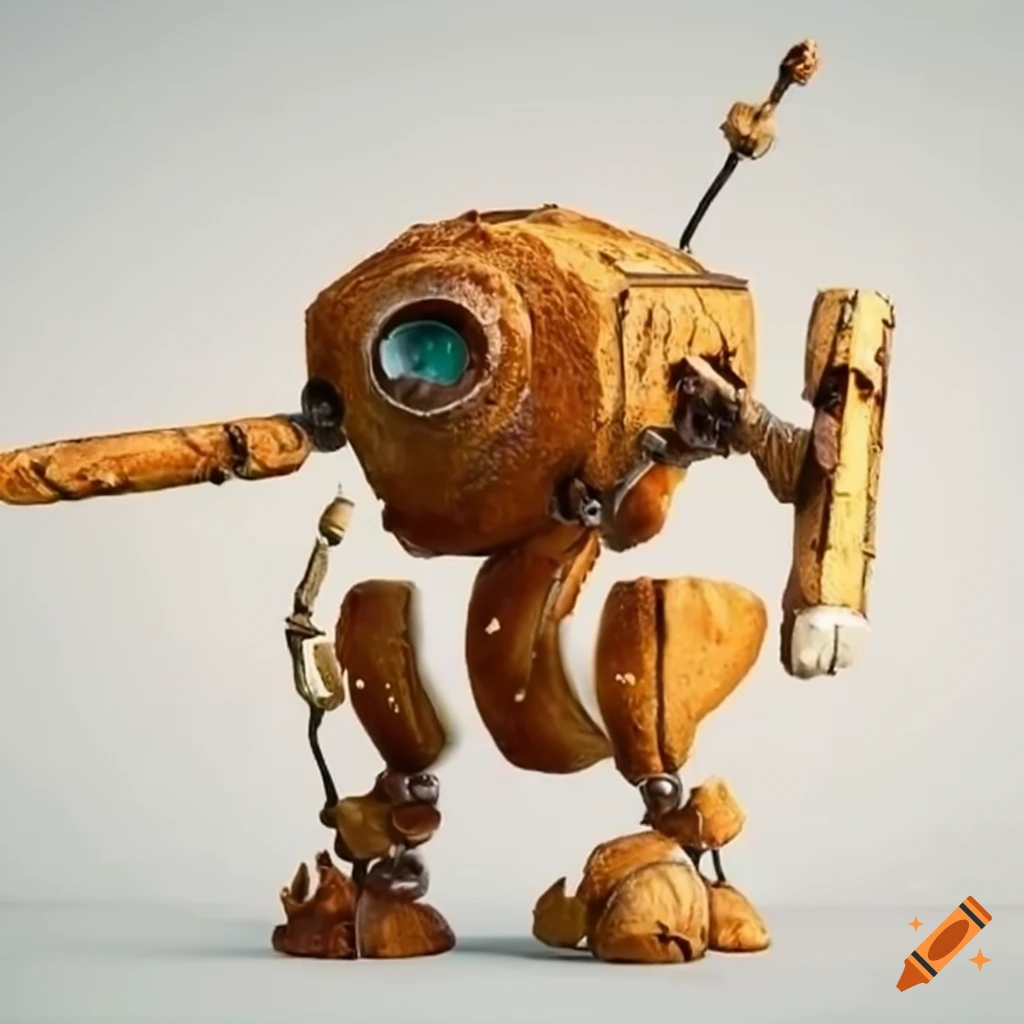 sculpture of a mech made of bread
