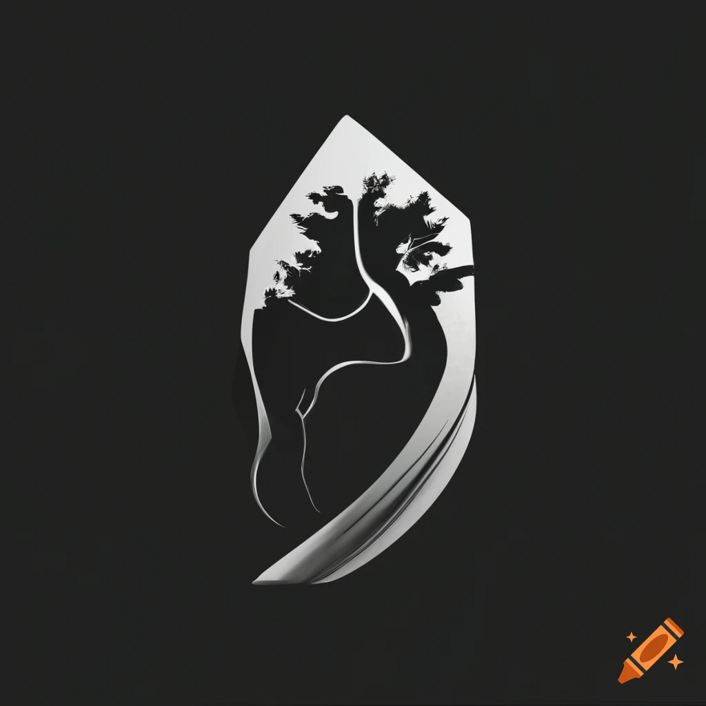 black and white minimalistic luxury logo design with a tree sculpture