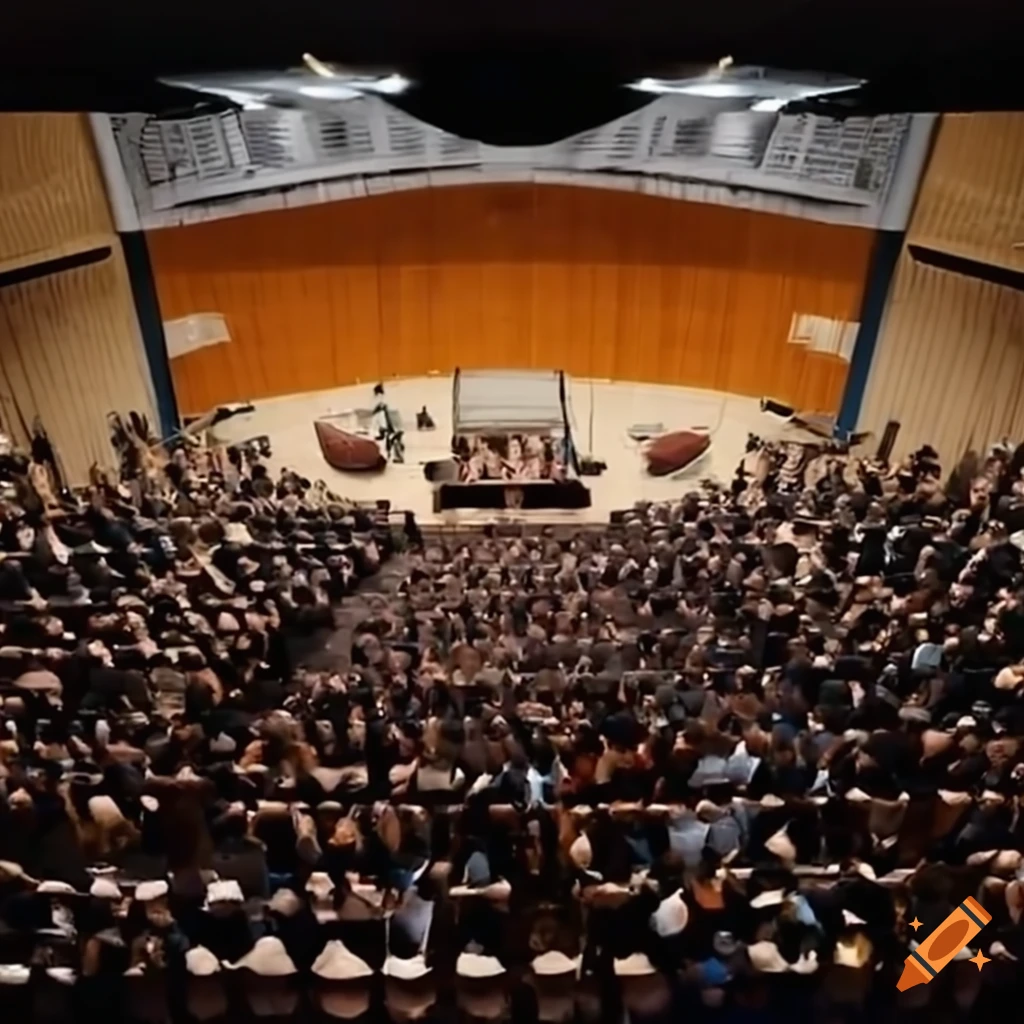 bird's eye view of a crowded lecture hall