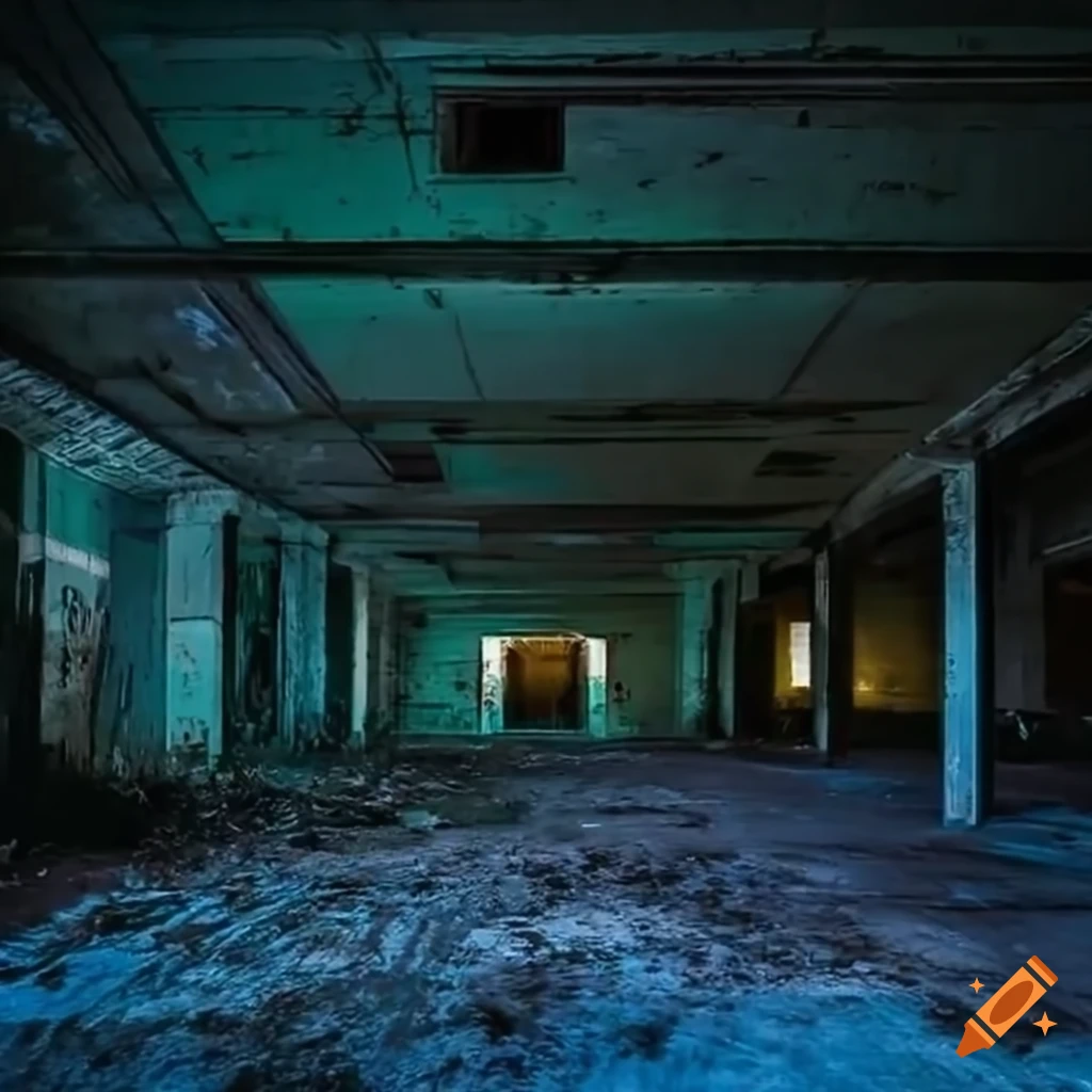 Abandoned building with creepy ambience at night on Craiyon