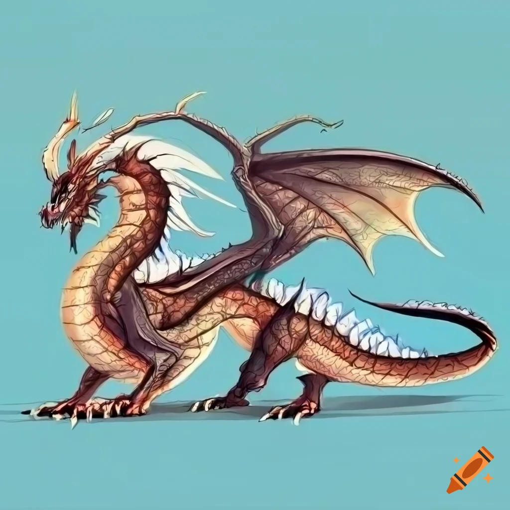 detailed side view of a dragon with wings and four legs