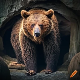 brown bear in a cave