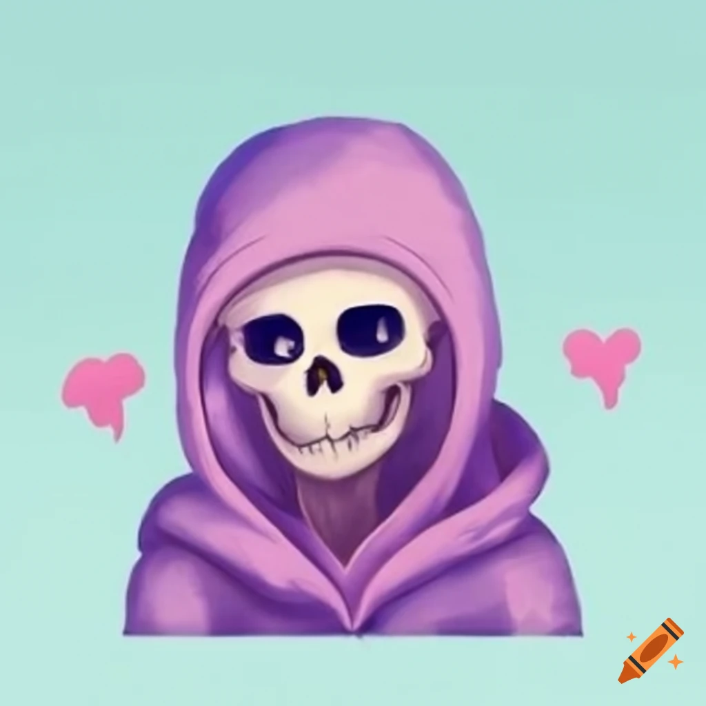 cute kawaii skeleton wearing a hoodie