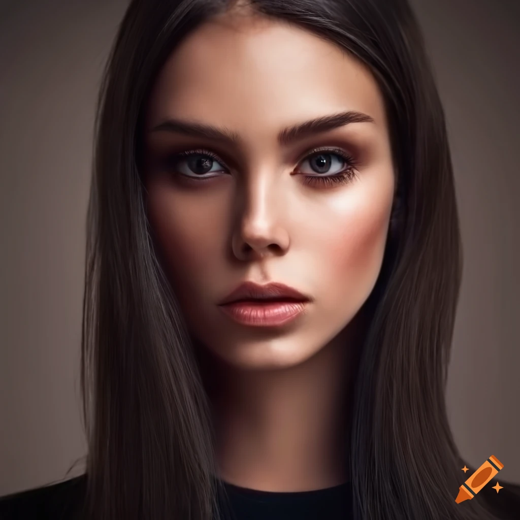 Portrait of a beautiful young woman with brown hair and eyes on Craiyon