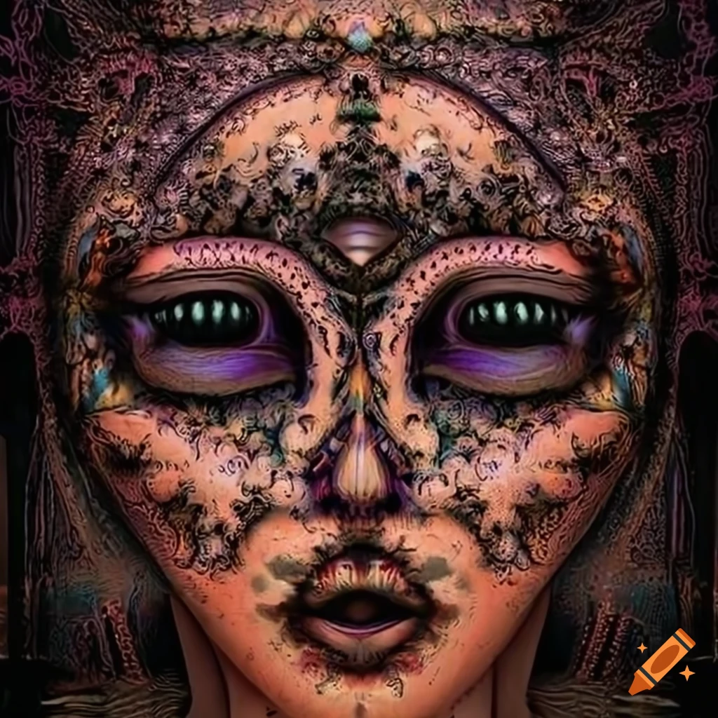 surreal face drawing with fractal patterns