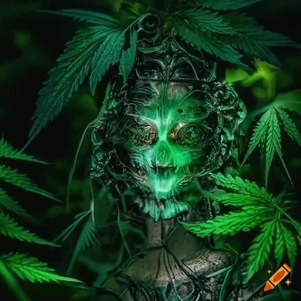 Cyborg made of cannabis plants in a jungle on Craiyon