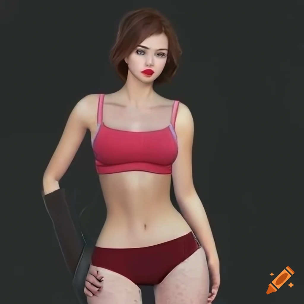 fashionable young woman in tube top and shorts