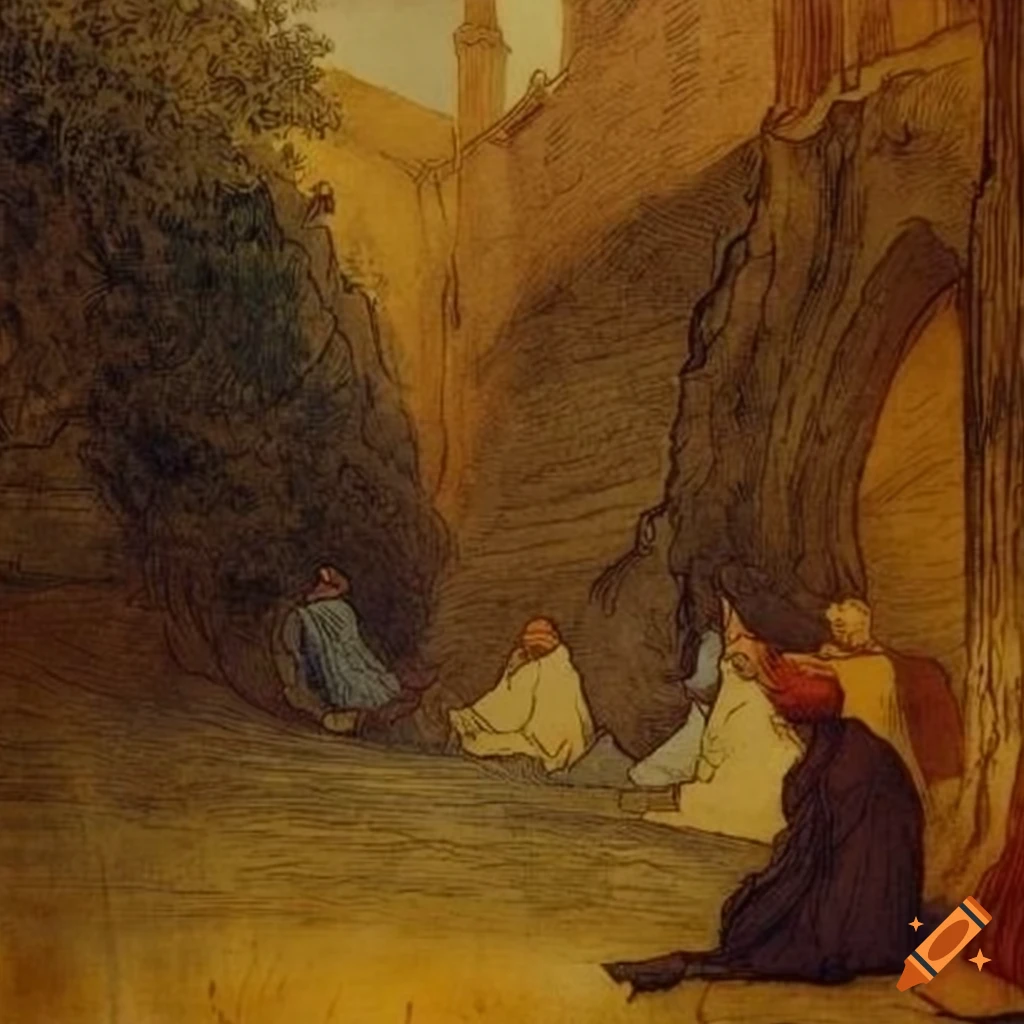 Detailed illustration of a bible scene by various artists on Craiyon