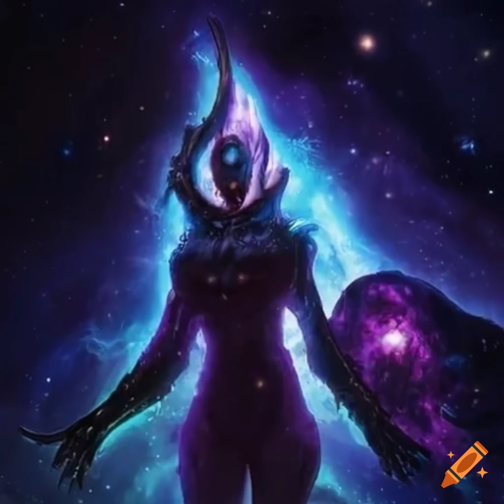 Image of a hero battling cosmic demons on Craiyon