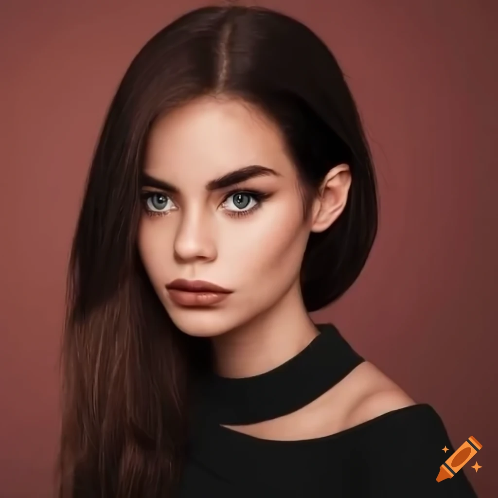 portrait of a beautiful woman with dark brown hair and brown eyes