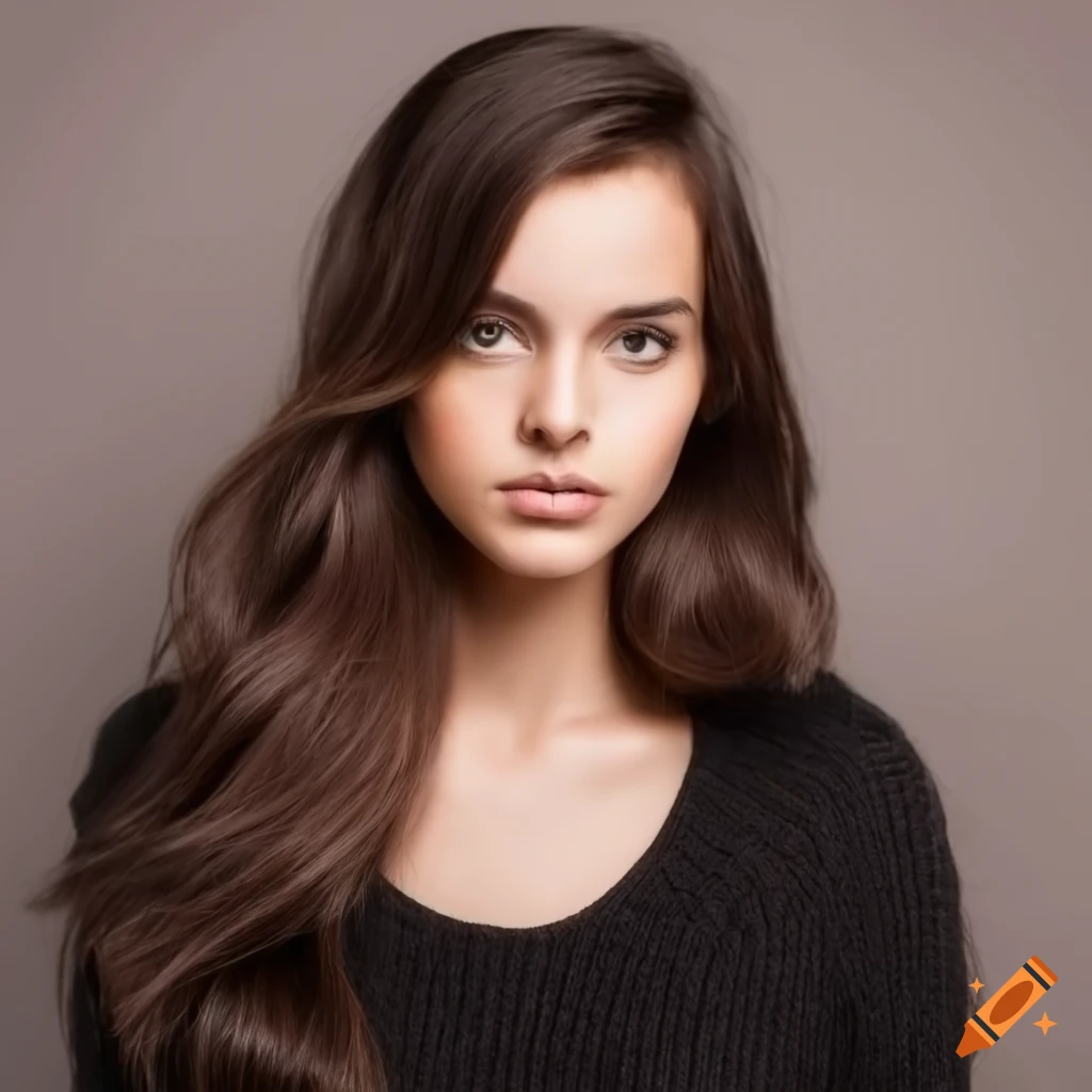 Portrait of a beautiful woman with dark brown hair and brown eyes on ...