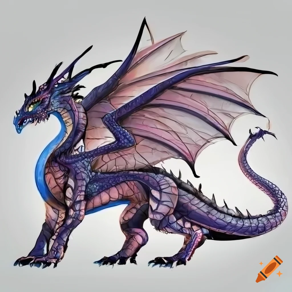 detailed side view illustration of a dragon with wings