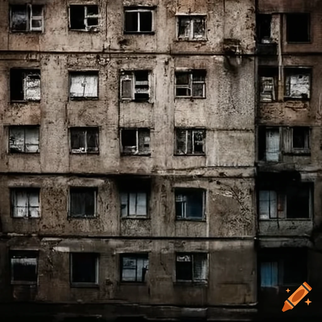 Gritty image of a soviet-era concrete slum on Craiyon