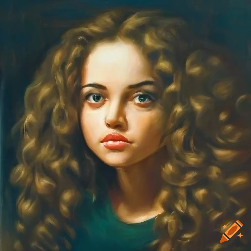 Portrait of a young woman with long curly hair on Craiyon