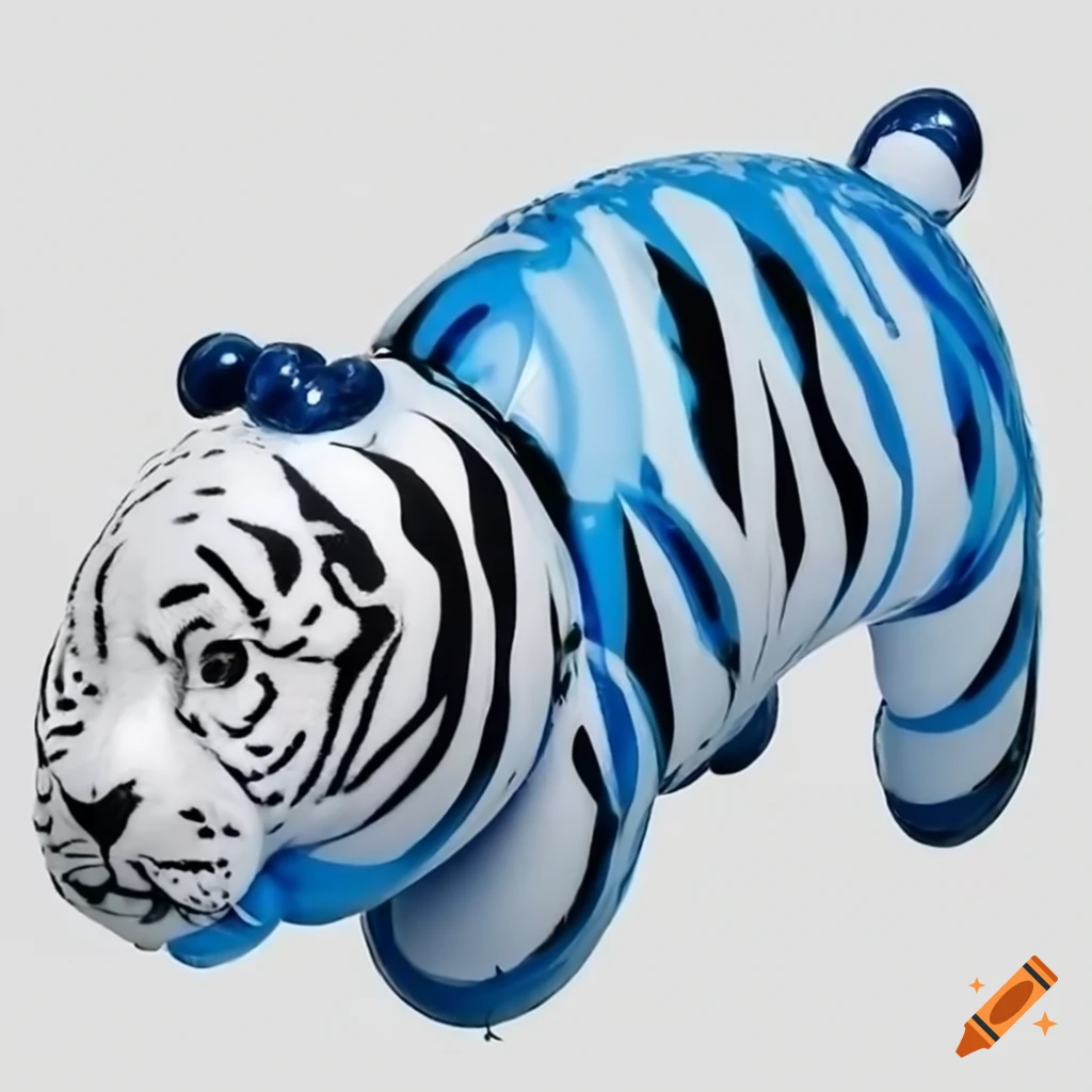 balloon animal sculpture of a blue and white tiger