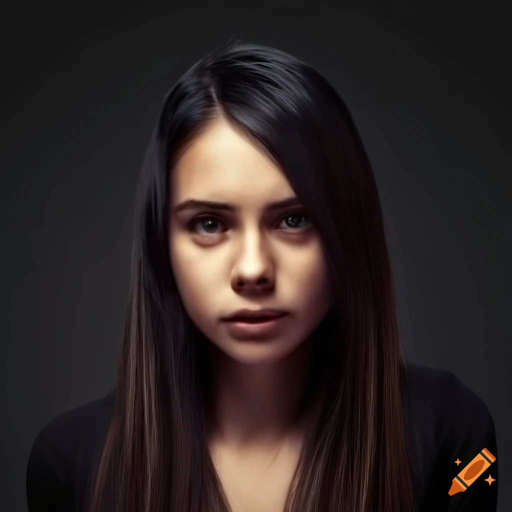 Portrait of a beautiful woman with dark hair and brown eyes on Craiyon