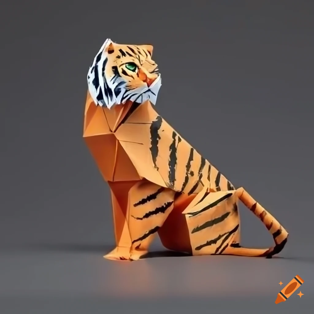 Miniature art gallery with origami tiger on Craiyon