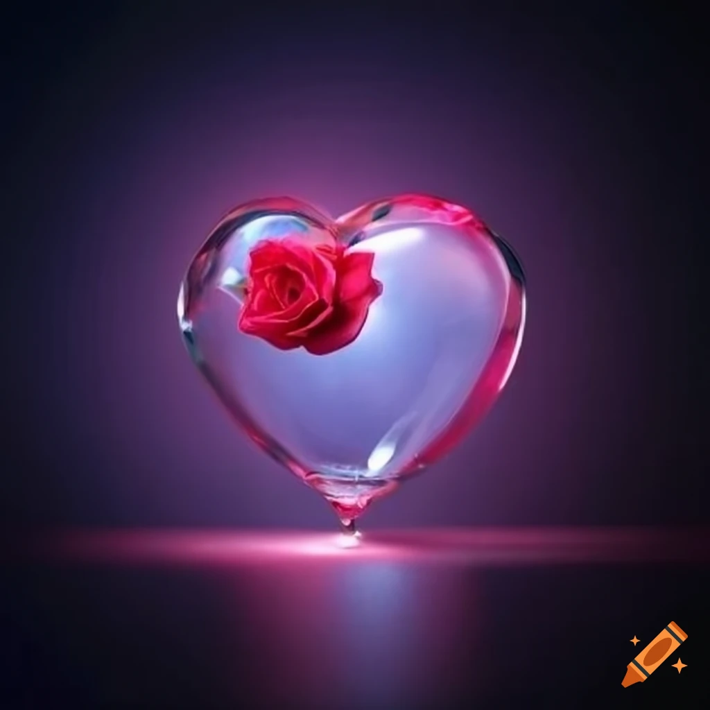 glass heart pendant with rose inside