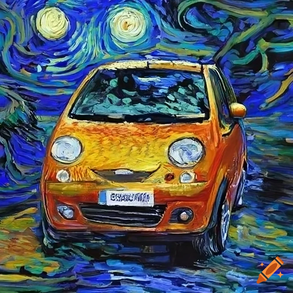 Car painted in the style of van gogh