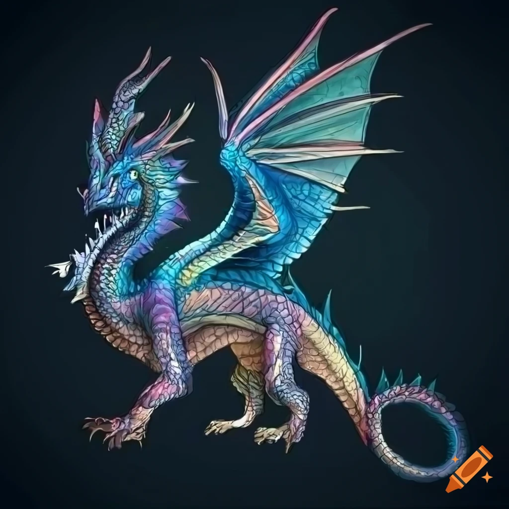 side view illustration of a detailed dragon with wings