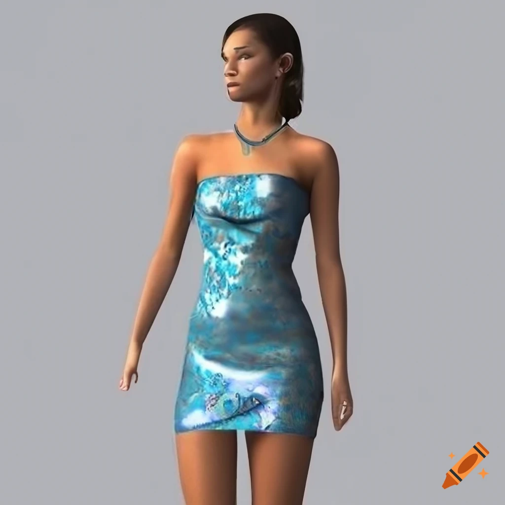 3D rendering of a halter neck mini wrap dress with floral print