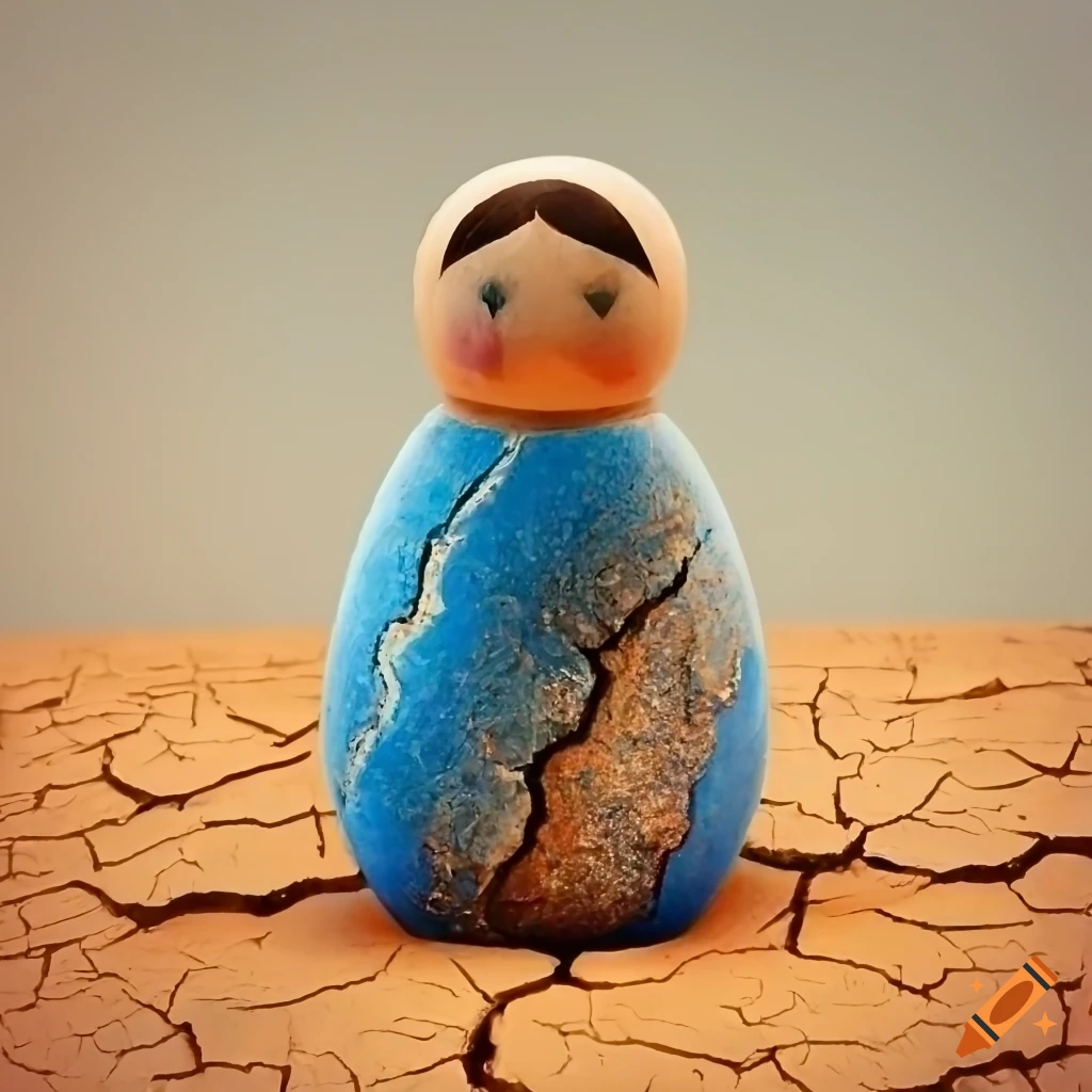 artwork of a peg doll coming out of a cracked geode