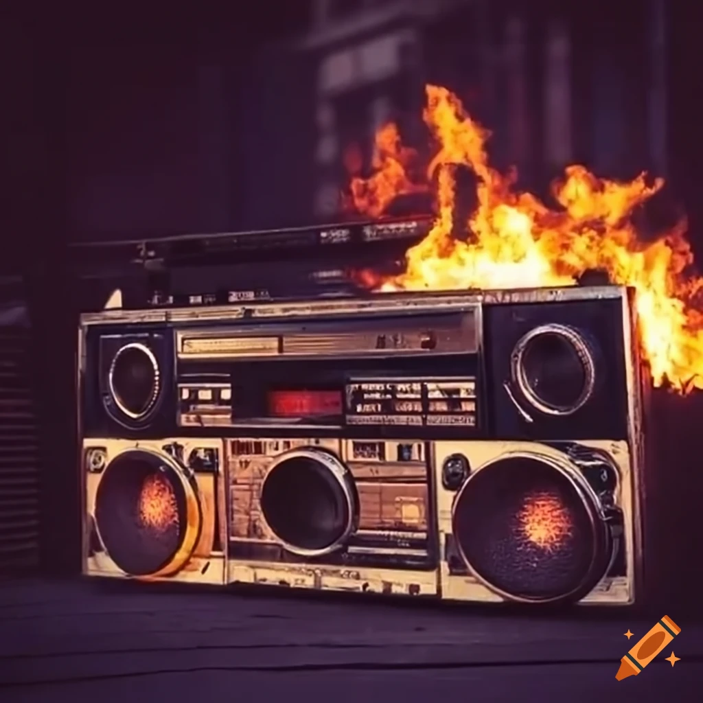 burning boombox on the street