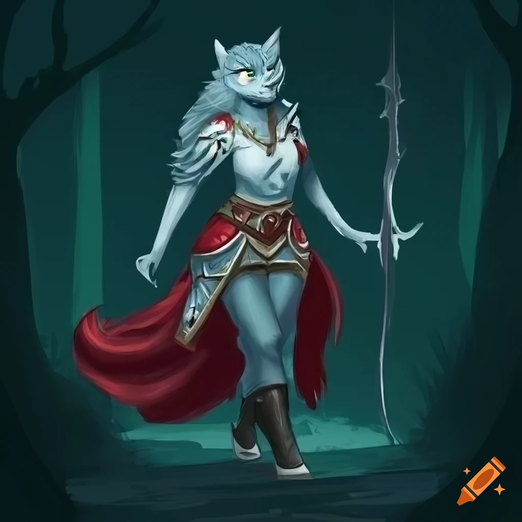 illustration of a female wolf in vistani garb in a dark forest