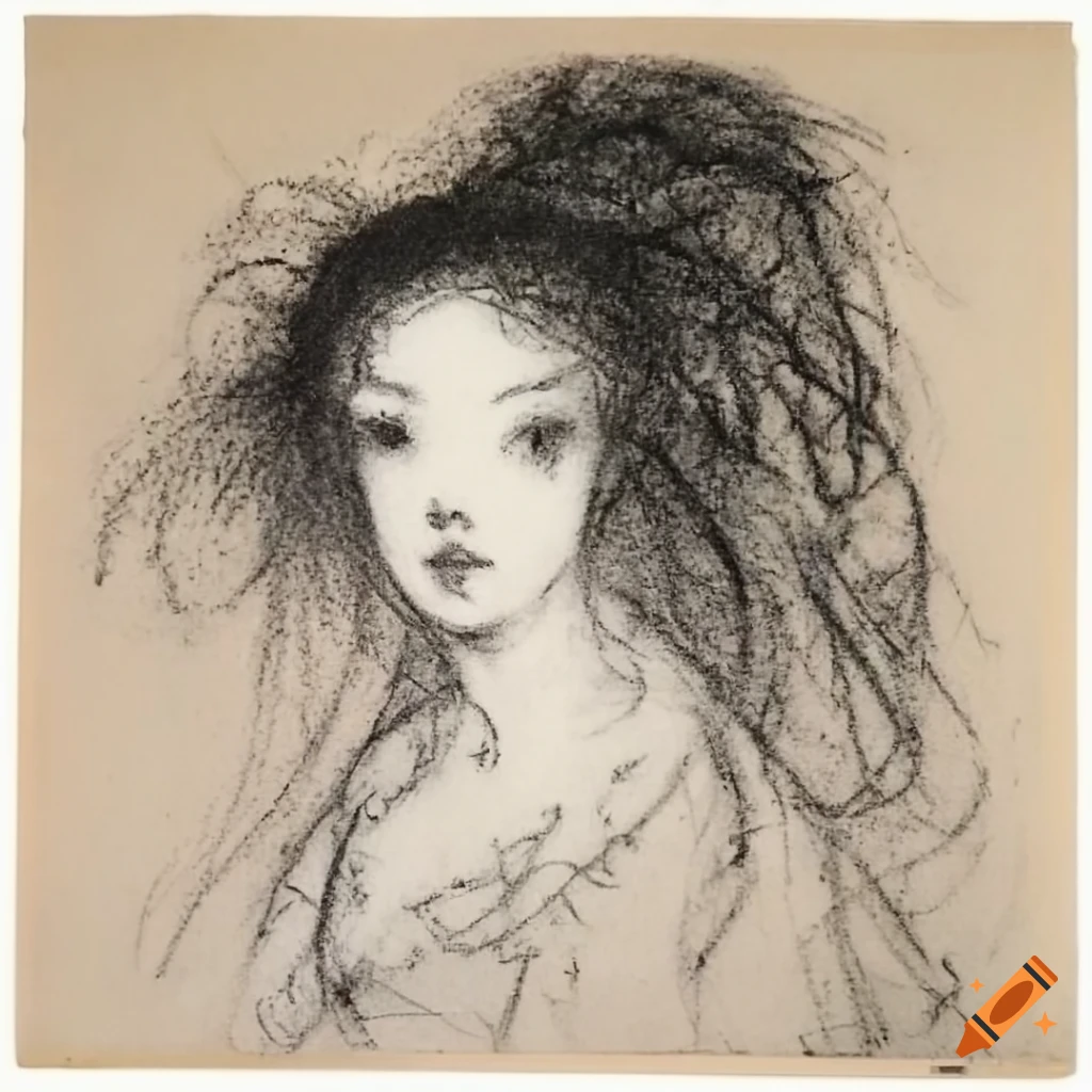 Charcoal drawing of a girl with captivating hair on Craiyon