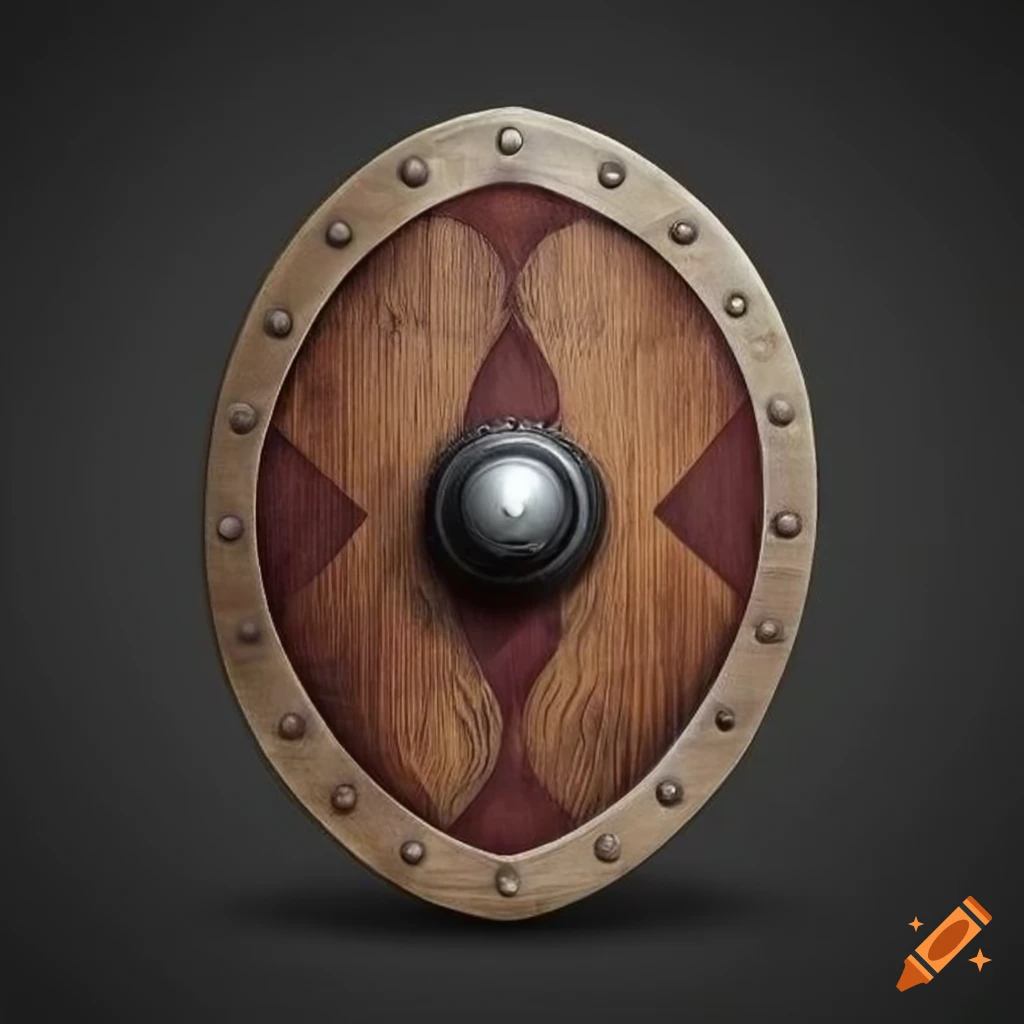 patterned wooden shield in a fantasy style