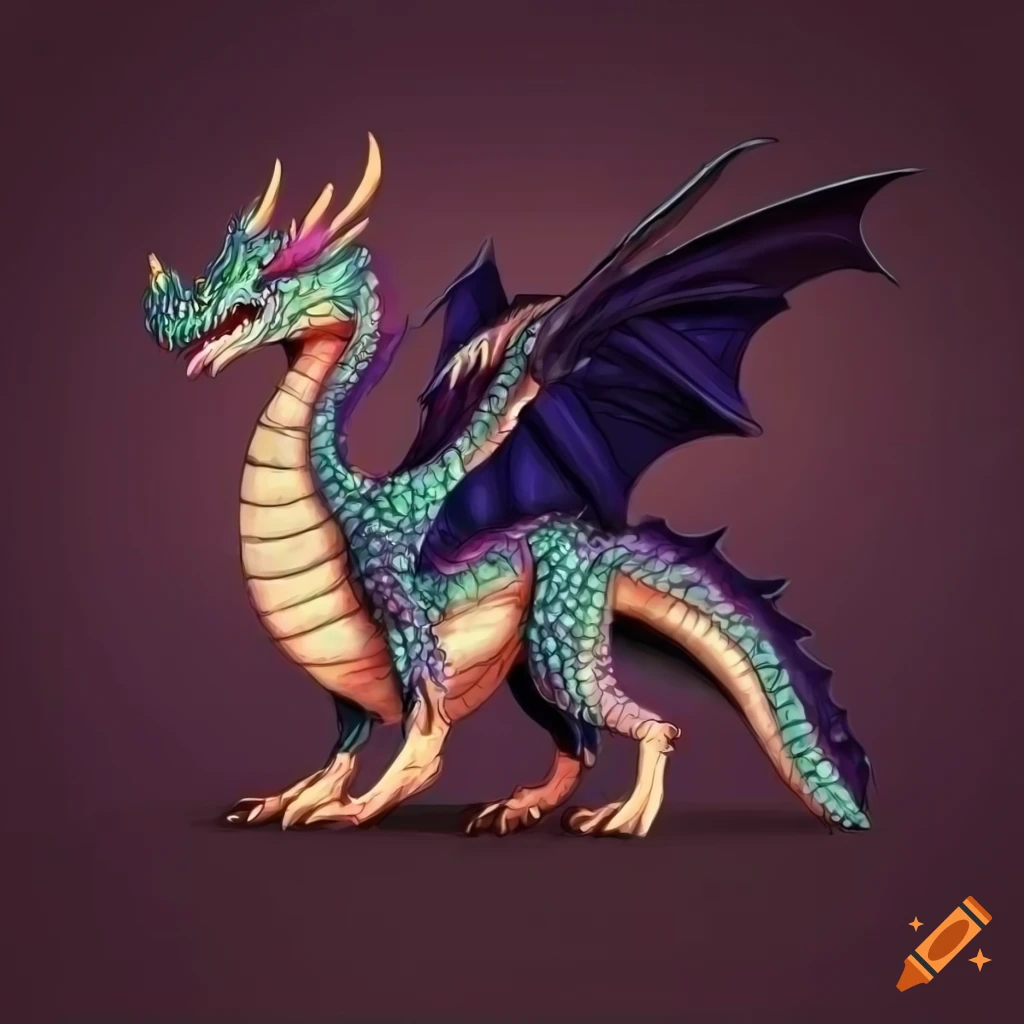Illustration of a detailed side view dragon design
