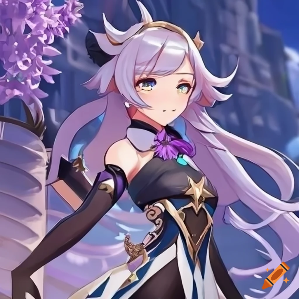 colorful illustration of a pretty girl from Genshin Impact