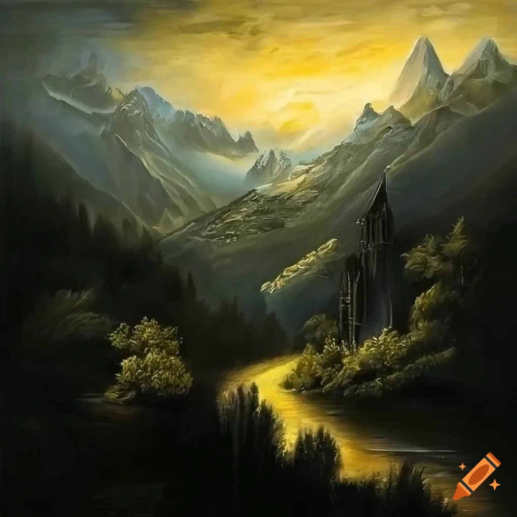 realistic oil painting of a fantasy landscape