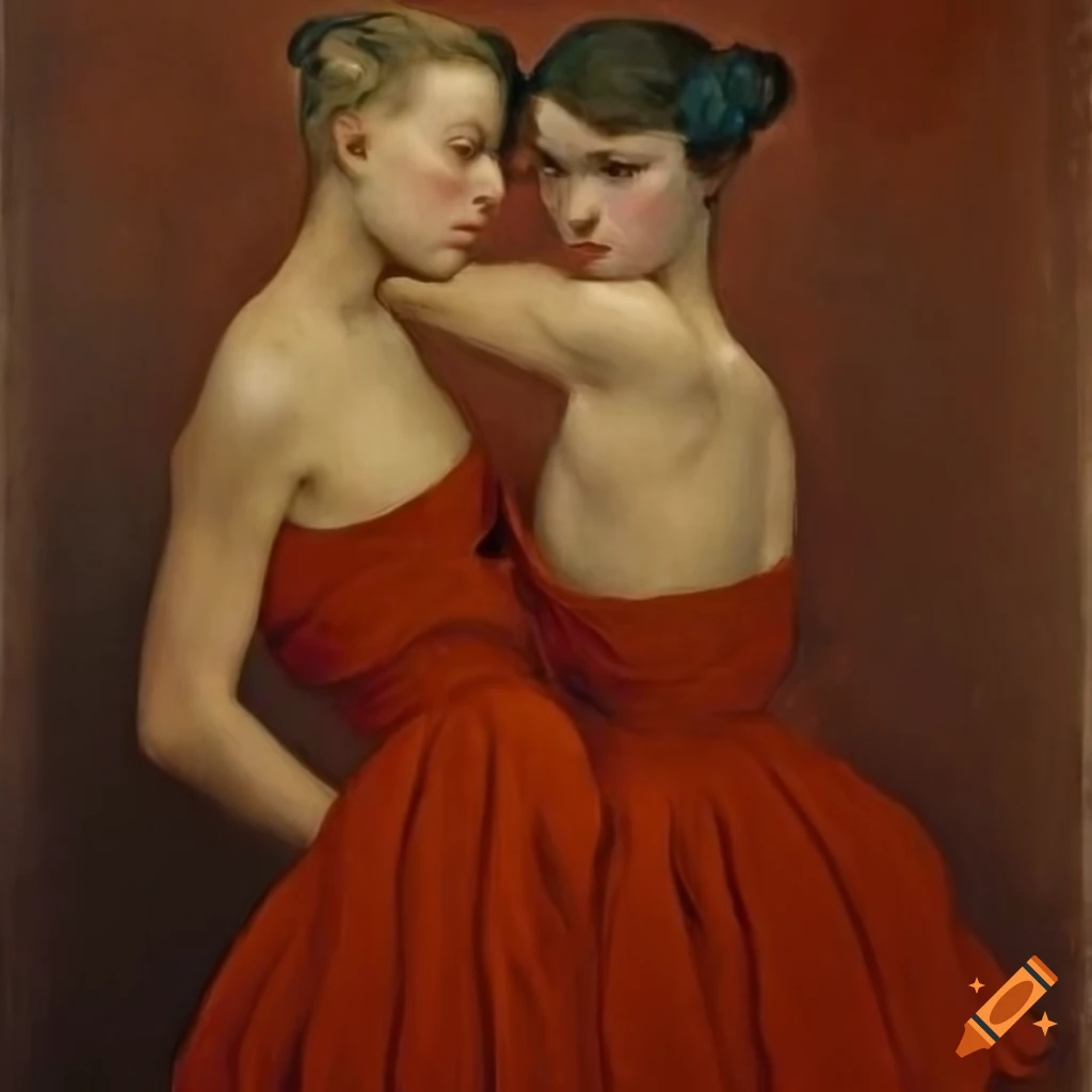 painting of two shy young ladies with soft colors