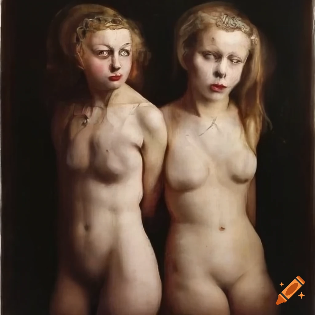 artistic painting of two shy young ladies with soft colors